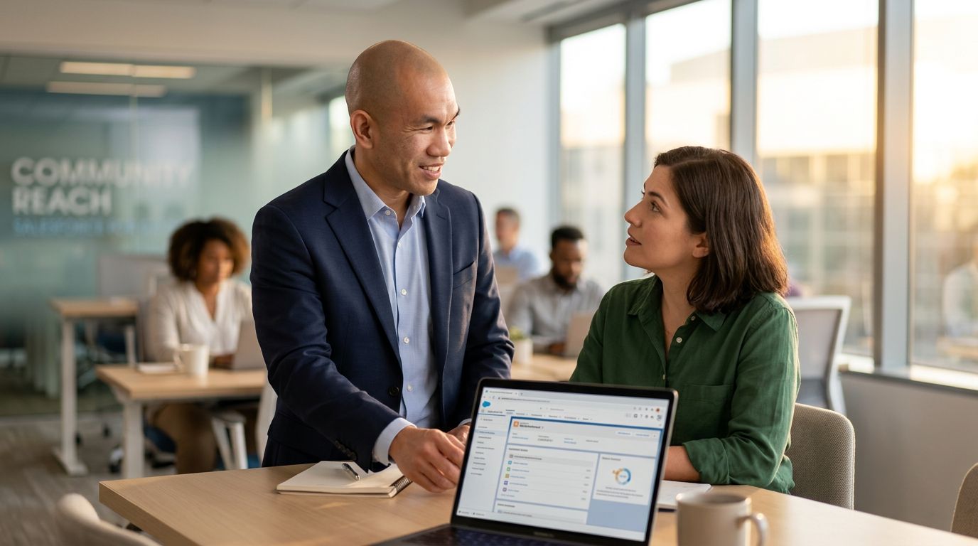 Brian Hong working with nonprofit team on Salesforce implementation